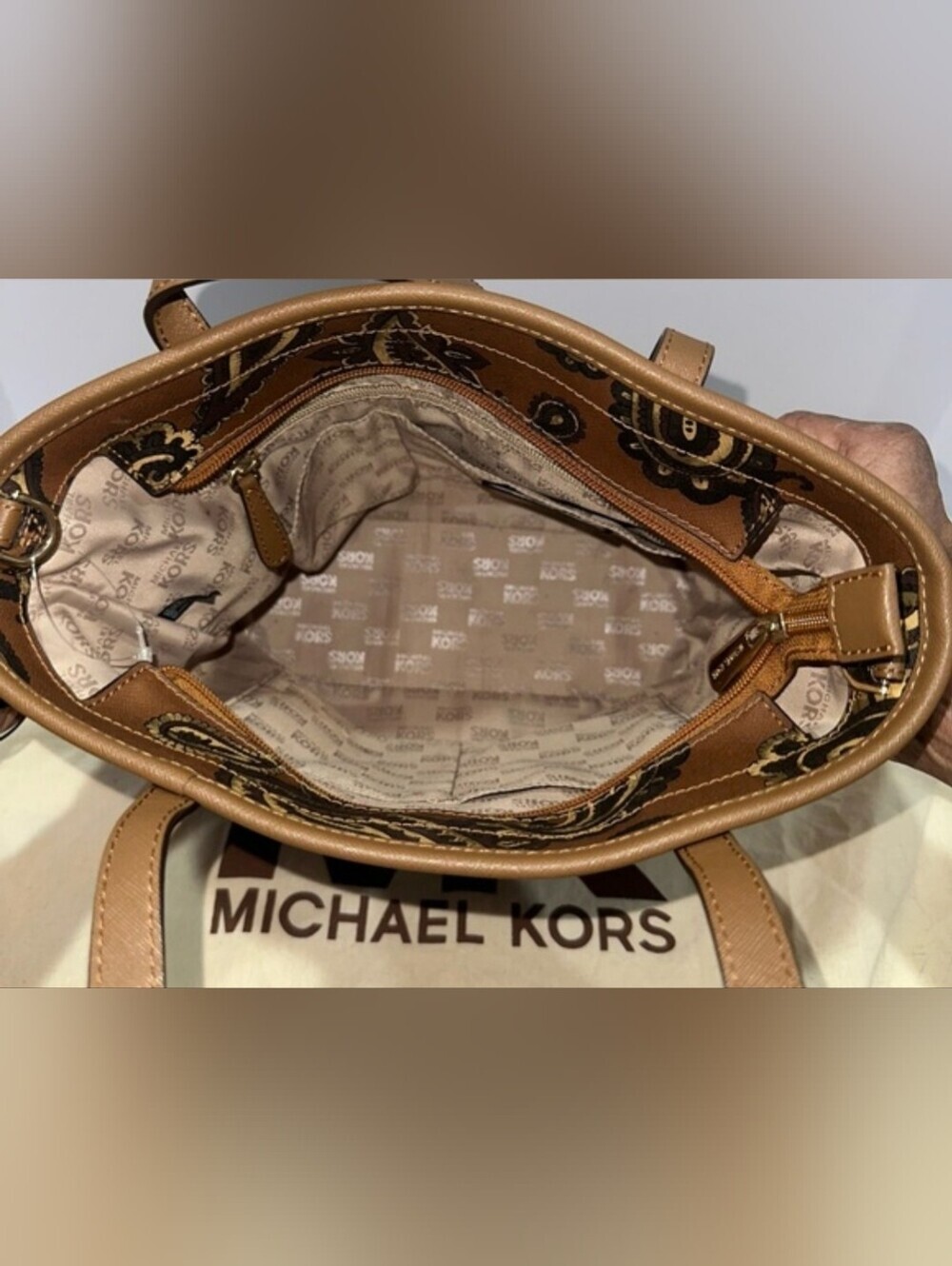 Michael Kors Emry Large North-South Tote Paisley Brown Multi Crossbody - Picture 7 of 9